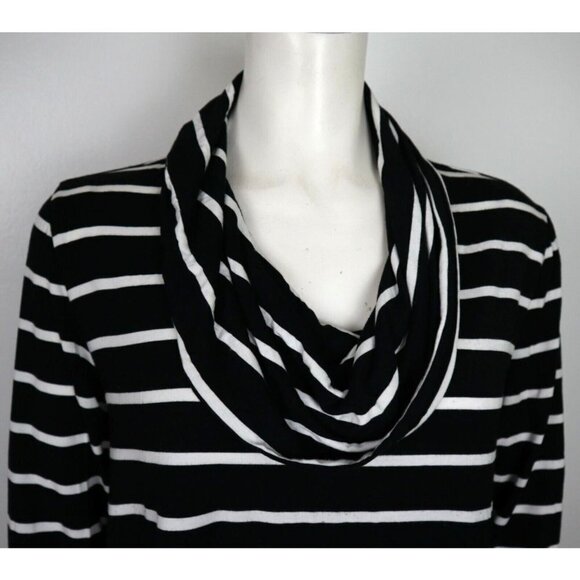 WOMEN'S BLACK & WHITE STRETCH KNIT COWL NECK TOP - WHITE HOUSE BLACK MARKET - M - Picture 3 of 6